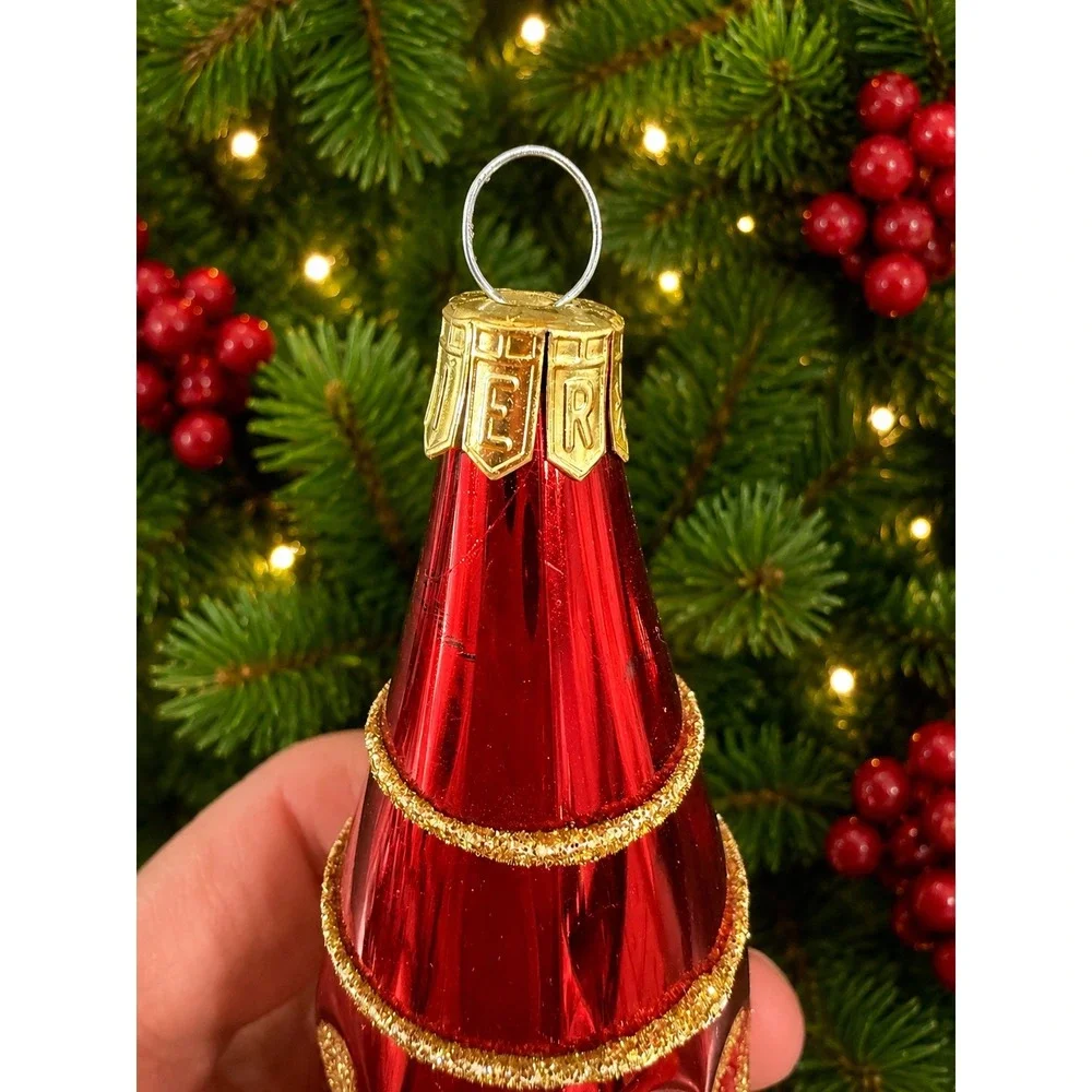 Pier 1 Imports Red Gold Glitter Swirl Glass Drop Christmas Ornaments Set of 2